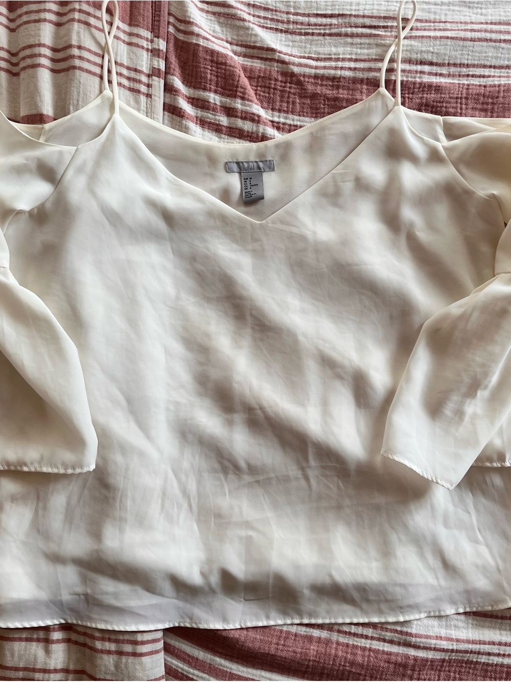 H&M Cream Cold-Shoulder V-Neck Blouse
